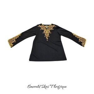 Bob Mackie 90s Women's Embroidered Stretchy Top V Neck Small. Free shipping